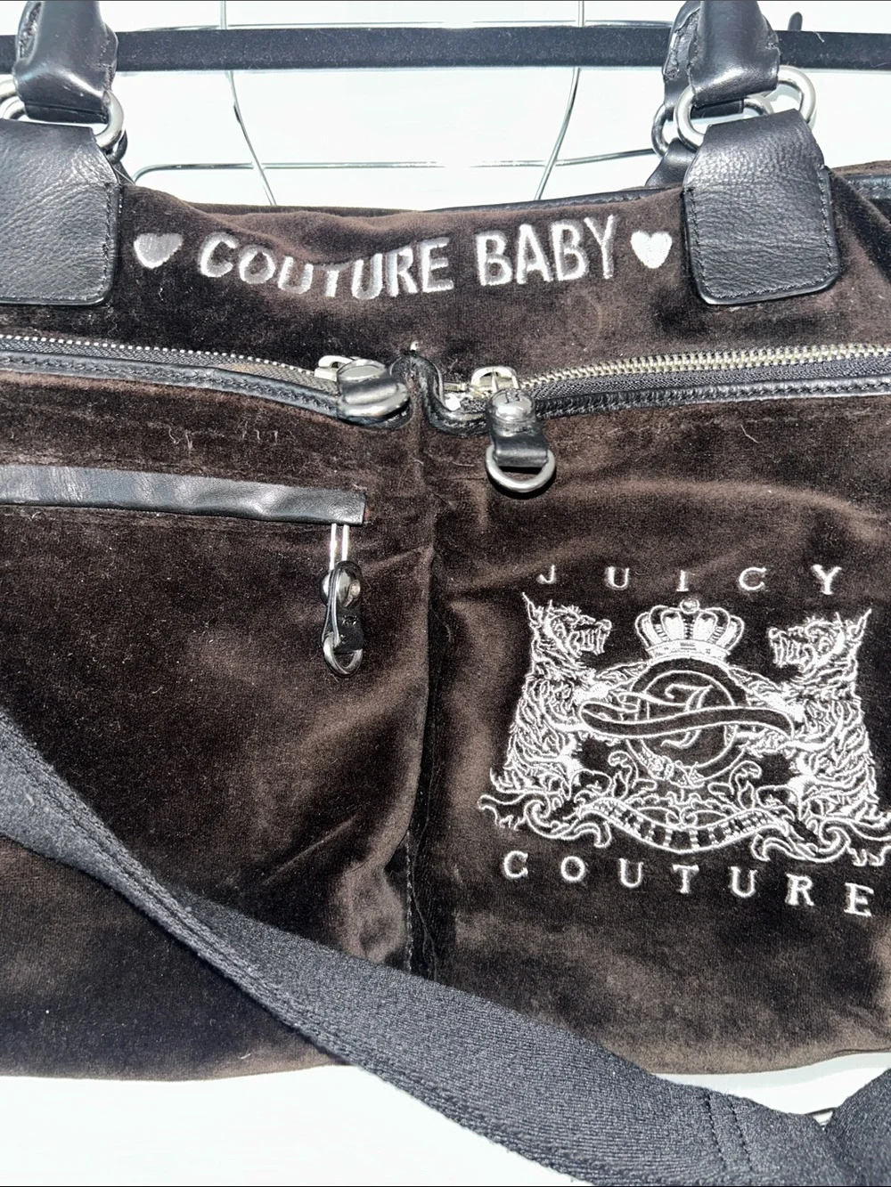 Juicy Couture Baby Y2k Luxury Vintage Brown Velour Velvet Duffel Diaper Bag